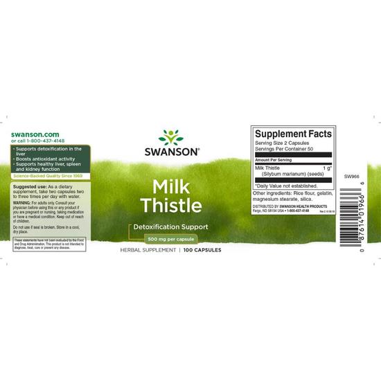 Swanson Milk Thistle 500mg Capsules 100 Capsules