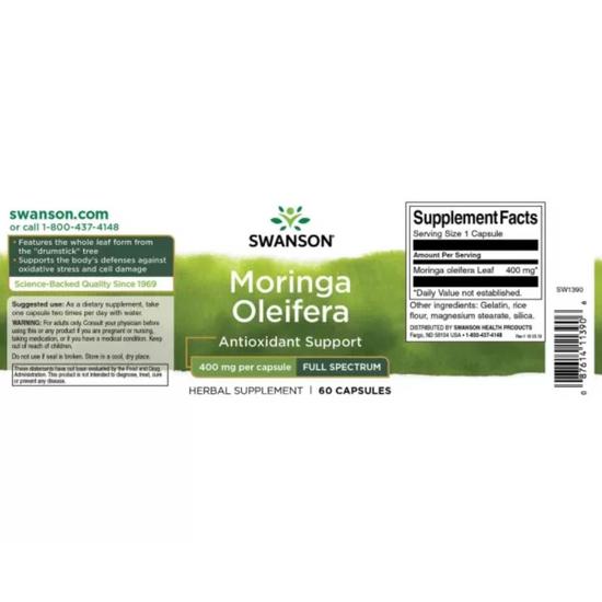 Swanson Moringa Oleifera 400mg Capsules 60 Capsules