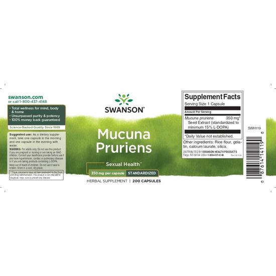Swanson Mucuna Pruriens 350mg Capsules 200 Capsules