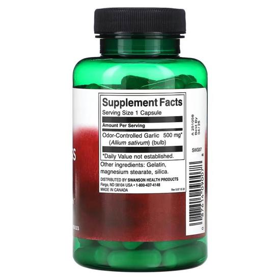 Swanson Odourless Garlic 500mg Capsules 100 Capsules