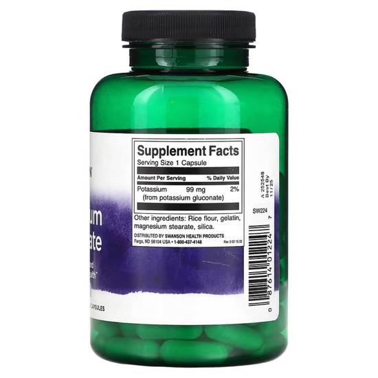 Swanson Potassium Gluconate 99mg Capsules 100 Capsules