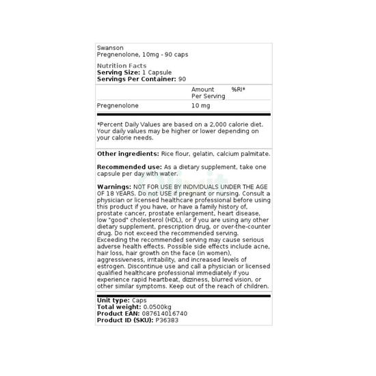 Swanson Pregnenolone 10mg Capsules 90 Capsules