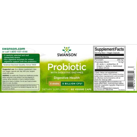 Swanson Probiotic With Digestive Enzymes Capsules 60 Capsules