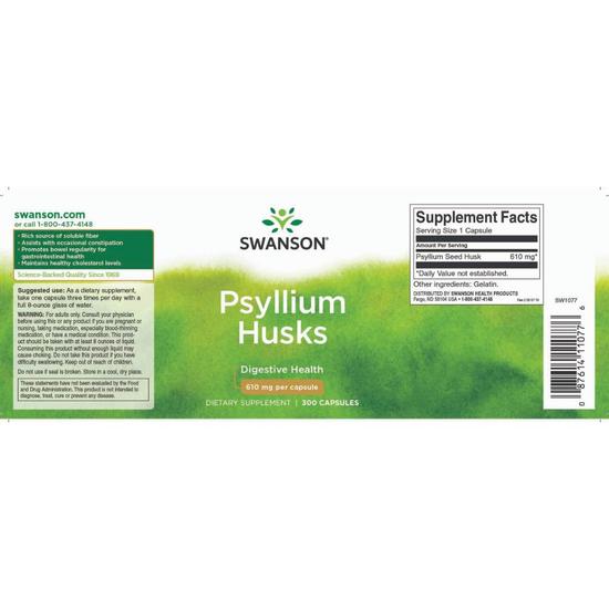 Swanson Psyllium Husks 610mg Capsules 100 Capsules