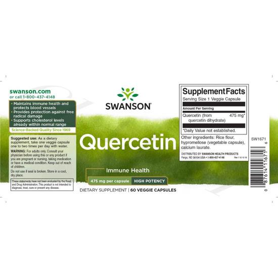 Swanson Quercetin 475mg High Potency Capsules 60 Capsules