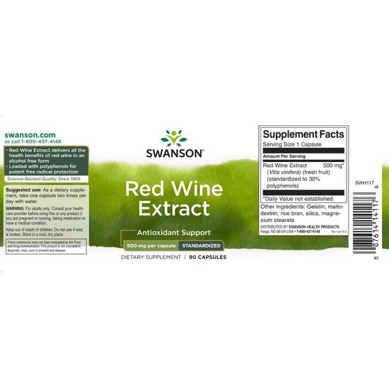 Swanson Red Wine Extract 500mg Capsules 90 Capsules