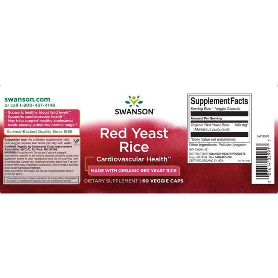 Swanson Red Yeast Rice 600mg Capsules 60 Capsules