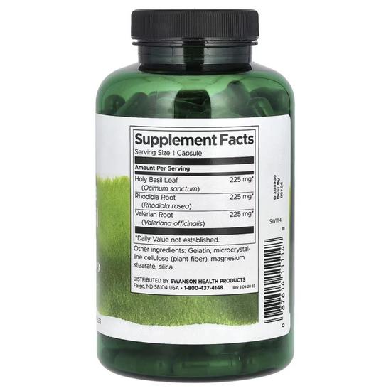 Swanson Rhodiola Holy Basil Valerian Stress Complex Capsules 180 Capsules