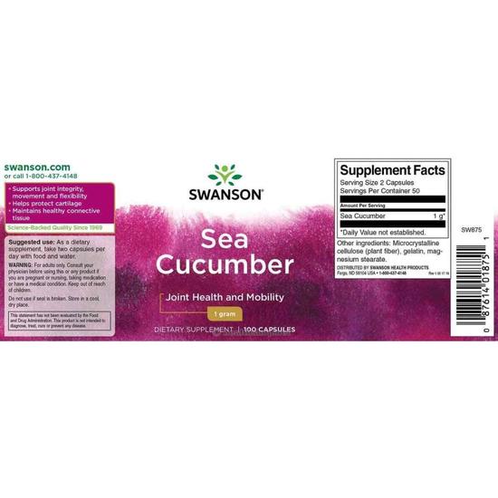 Swanson Sea Cucumber 500mg Capsules 100 Capsules