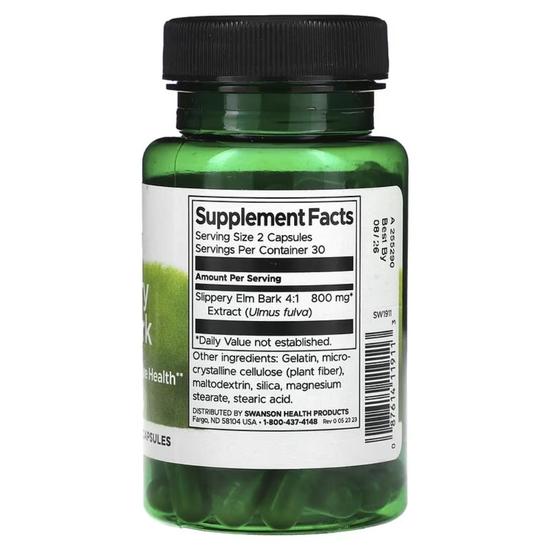 Swanson Slippery Elm Bark 400mg Capsules 60 Capsules