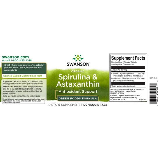Swanson Spirulina & Astaxanthin 120 Veggie Tablets