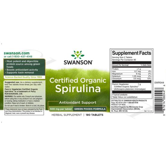 Swanson Spirulina Tablets 180 Tablets