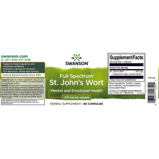 Swanson St. John's Wort 375mg Capsules 60 Capsules