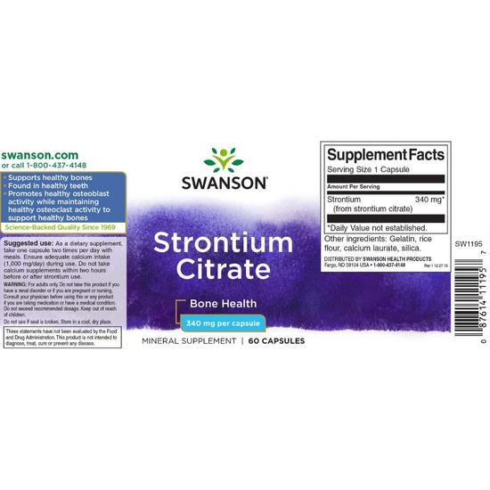 Swanson Strontium Citrate 340mg Capsules 60 Capsules