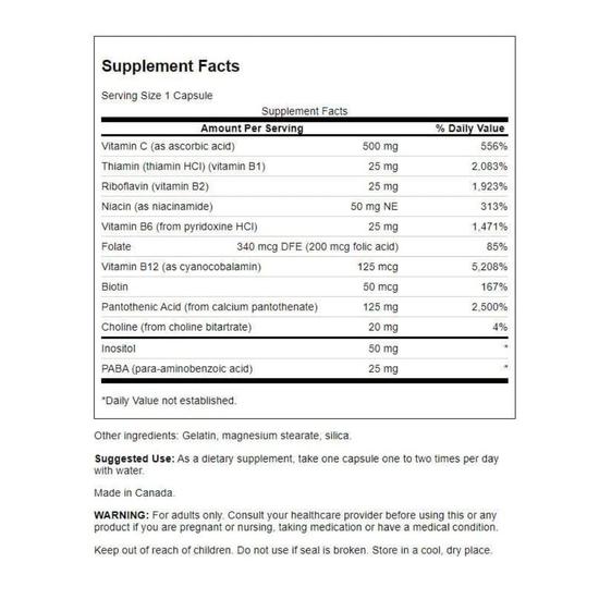 Swanson Super Stress B-Complex With Vitamin C Capsules 100 Capsules