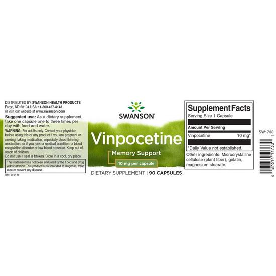 Swanson Vinpocetine 10mg Capsules 90 Capsules