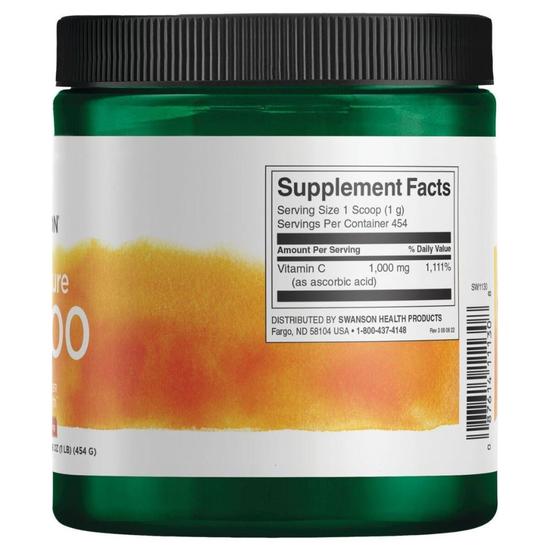 Swanson Vitamin C Powder 100% Pure 454g