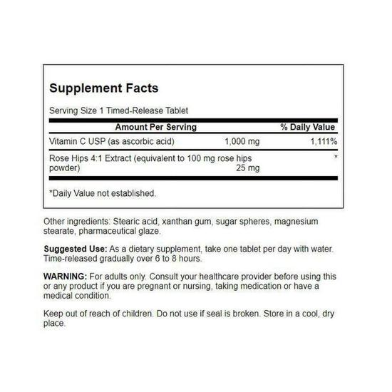 Swanson Vitamin C With Rose Hips Extract Timed-Release 1000mg Tablets 250 Tablets