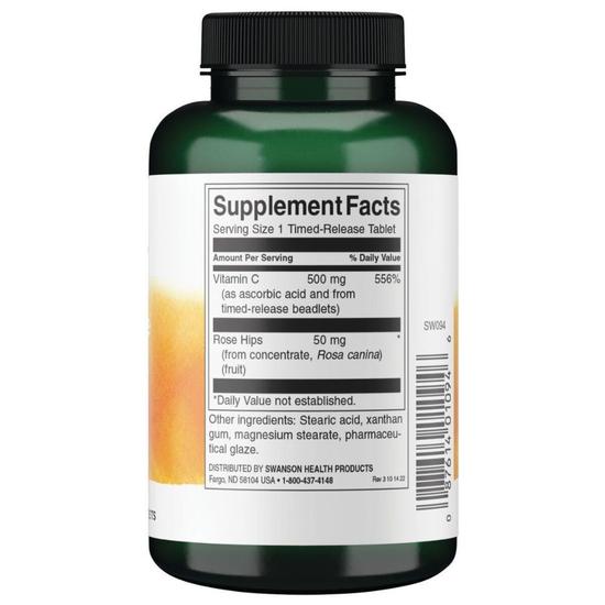 Swanson Vitamin C With Rose Hips Timed-Release 500mg Tablets 250 Tablets