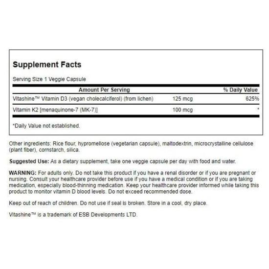 Swanson Vitamins D3 & K2 Capsules 60 Capsules