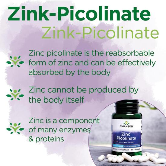 Swanson Zinc Picolinate 22mg Capsules 60 Capsules