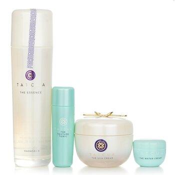 Tatcha Essence Bundle: The Essence Plumping Skin Softener + The Silk Cream + Water Cream + Texture Tonic 4 products