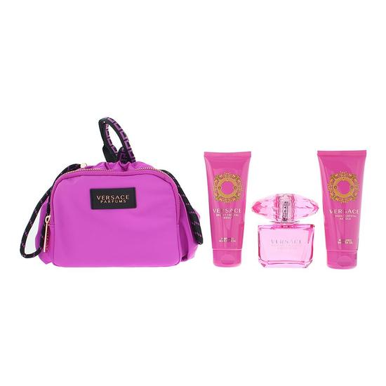 Versace Bright Crystal Absolu Gift Set: Eau De Parfum 90ml Shower Gel 100ml Body Lotion 100ml Pouch 4 Piece