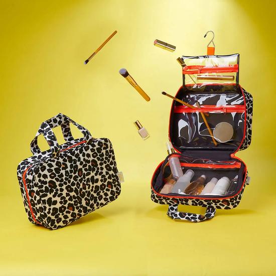 Victoria Green 'Charlotte' Hanging Traveller Wash Bag In Leopard Tan