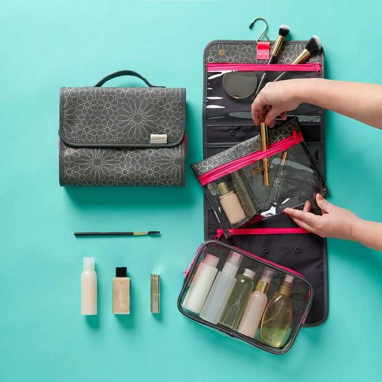 Victoria Green 'Emma' 3 In 1 Hanging Wash Bag In Mandala Charcoal