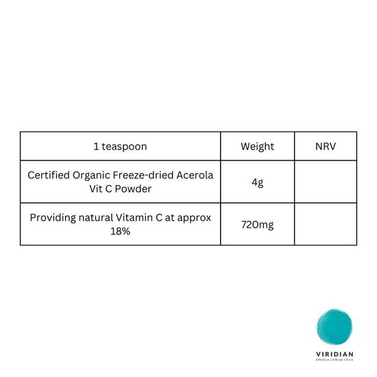 Viridian 100% Organic Acerola-Vit C Powder 50g