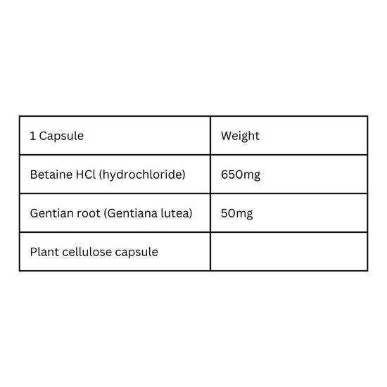 Viridian Betaine HCl 650mg With Gentian Veg Capsules 90 Capsules