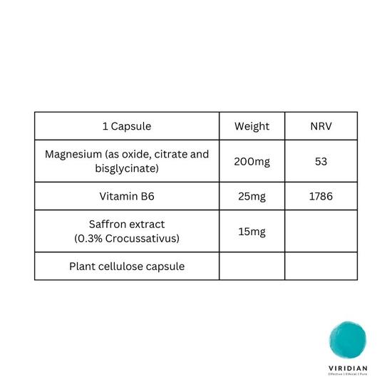 Viridian Magnesium, B6 & Saffron Veg Capsules 60 Capsules