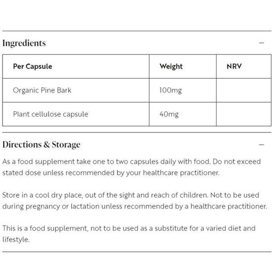 Viridian Organic High Potency Pine Bark Extract 100mg Capsules 30 Capsules