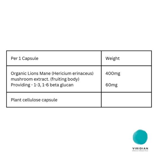 Viridian Organic Lion's Mane Extract Veg Capsules 30 Capsules
