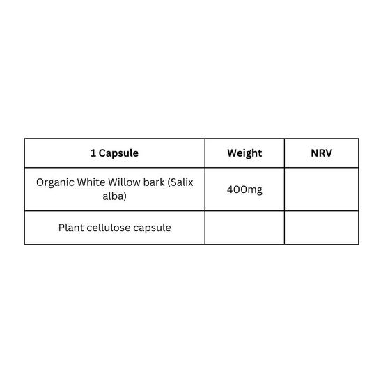 Viridian Organic White Willow 400mg Veg Capsules 30 Capsules
