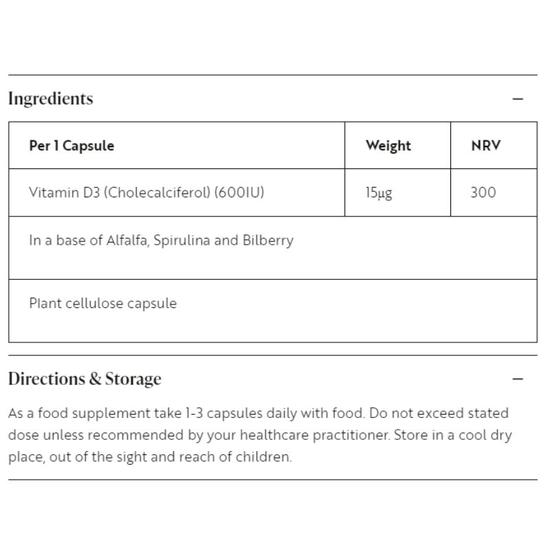 Viridian Vitamin D3 600iu Capsules 60 Capsules