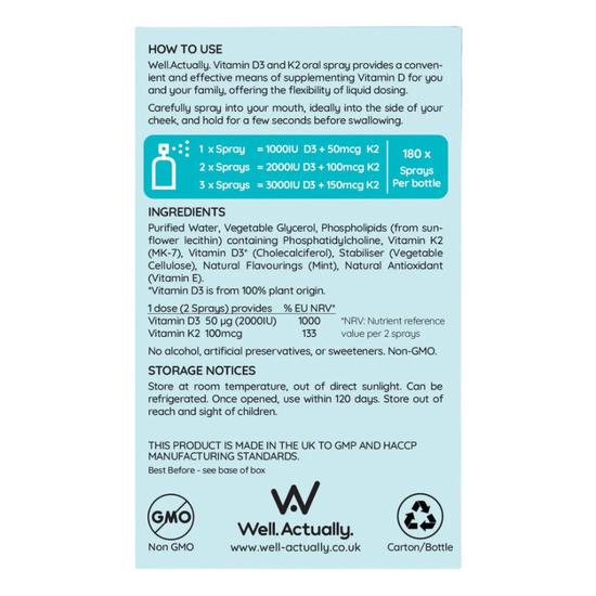 Well Actually Vitamin D3 2000iu + K2 100mcg Lime Spray 25ml