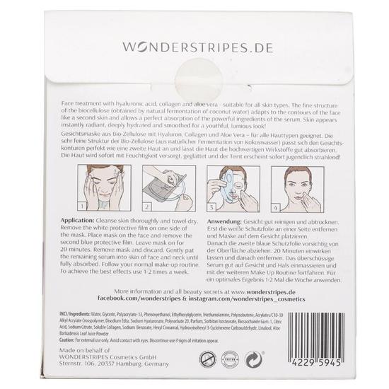 WONDERSTRIPES Moisturising Booster Biocellulose Facemask 5pcs