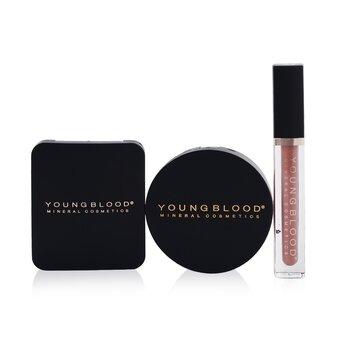 Youngblood Mineral Cosmetics Sweet Talk The Perfect Spring Glow Palette 1x Hydrating Lip Creme, 1x Highlighter, 1x Eyeshadow Quad 3pcs