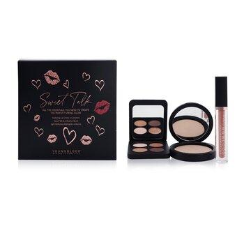Youngblood Mineral Cosmetics Sweet Talk The Perfect Spring Glow Palette 1x Hydrating Lip Creme, 1x Highlighter, 1x Eyeshadow Quad 3pcs