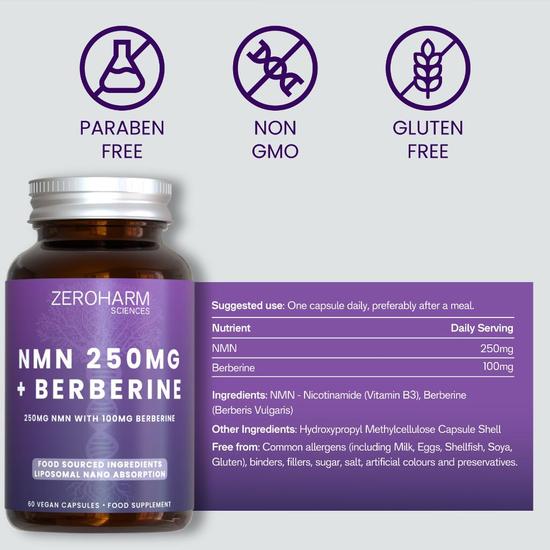 ZeroHarm Liposomal NMN 250mg + Berberine Capsules 60 Capsules