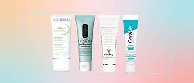 4 different moisturiser tubes next to each other against a pastel background