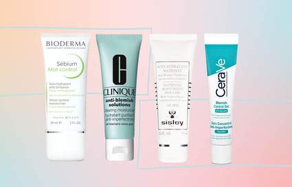 4 different moisturiser tubes next to each other against a pastel background