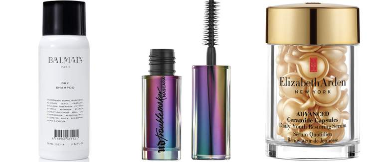 miniature skin care and makeup products collage