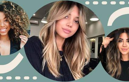 Three photos of women with balayage hair colour on a green background