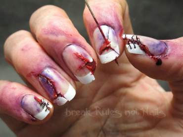 French manicure with a gory twist