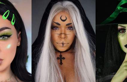 Three images of women with witchy makeup