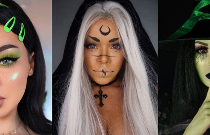 Three images of women with witchy makeup