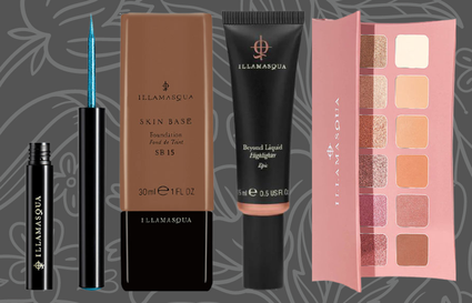 four Illamasqua products on grey floral background