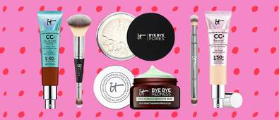 six It Cosmetics products on pink background